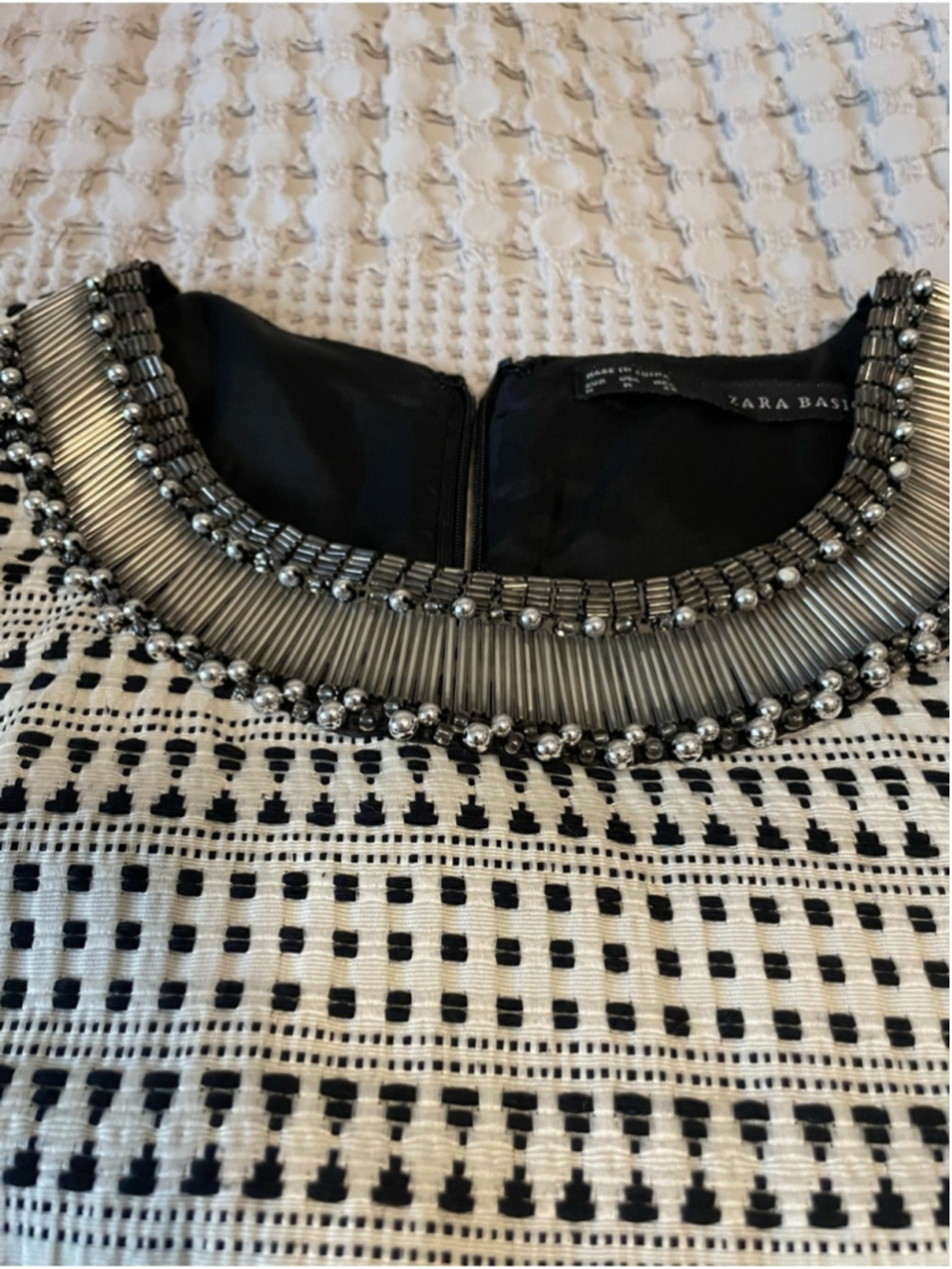 Zara Basic Black Beaded embellished textured dress tweed bejeweled chic - Picture 2 of 4